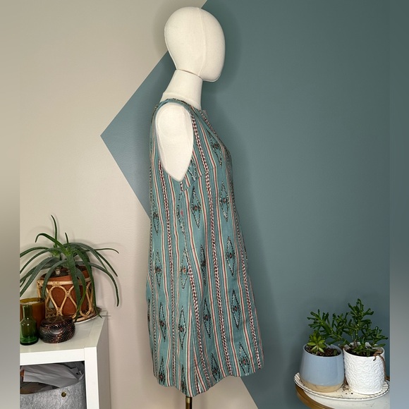 Alice + Olivia Beaded Ikat Stripe Shift Dress Southwest Boho Blue Multi NWT 12 - Picture 4 of 13